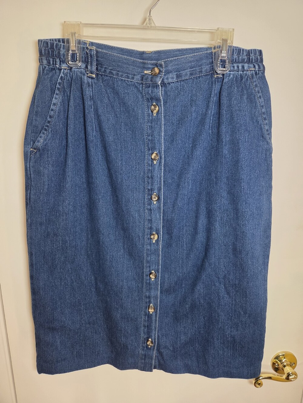 Cabin Creek Blue Button-Front Midi Denim Skirt Western Boho Cowgirl Prairie